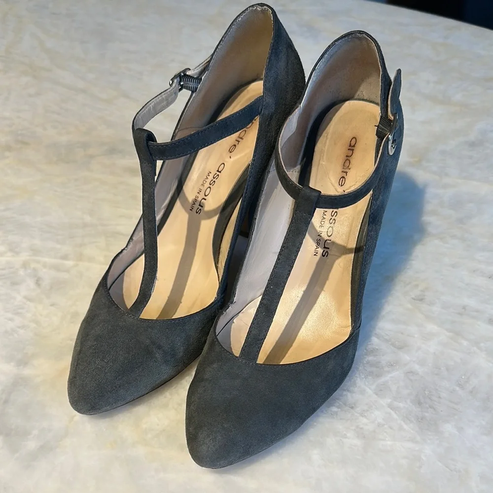 Andre Assous Black T-Strap Heels - Picture 1 of 5